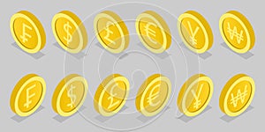 3D Isometric Flat Vector Conceptual Illustration of World Currency Coins