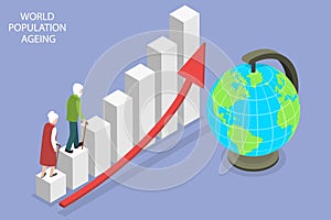 3D Isometric Flat Vector Conceptual Illustration of World Population Ageing
