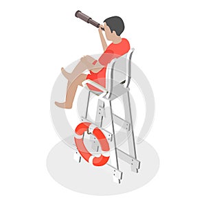 3D Isometric Flat Vector Illustration of Beach Lifeguard. Item 2