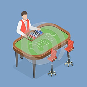 3D Isometric Flat Vector Illustration of Blackjack Dealer