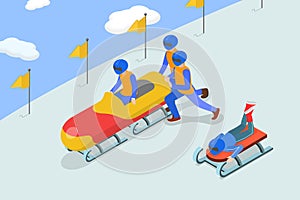 3D Isometric Flat Vector Illustration of Bobsleigh Outdoors Activities
