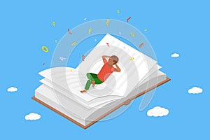 3D Isometric Flat Vector Illustration of Booklover