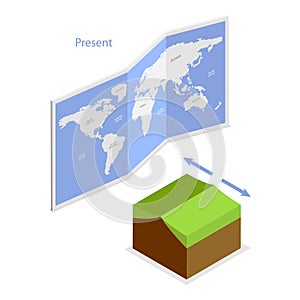 3D Isometric Flat Vector Illustration of Continental Drift Chronological Movement. Item 1