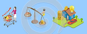 3D Isometric Flat Vector Illustration of Cost Of Living