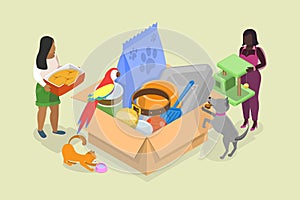 3D Isometric Flat Vector Illustration of Donation For Pets