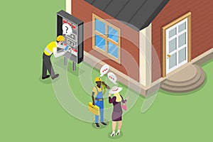 3D Isometric Flat Vector Illustration of Electricity Meter