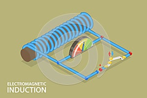 3D Isometric Flat Vector Illustration of Electromagnetic Induction