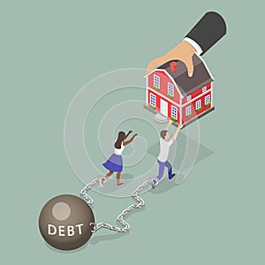 3D Isometric Flat Vector Illustration of Eviction And Mortgage Debt
