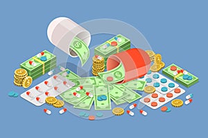 3D Isometric Flat Vector Illustration of Expensive Unaffordable Drugs