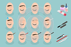 3D Isometric Flat Vector Illustration of Eyebrows Shaping