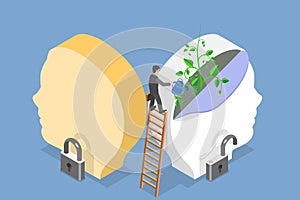 3D Isometric Flat Vector Illustration of Fixed Mindset vs Growth Mindset