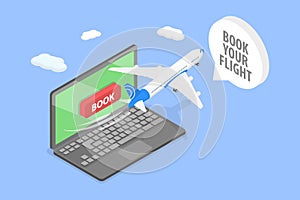 3D Isometric Flat Vector Illustration of Flight Tickets Online Booking Service