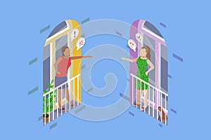 3D Isometric Flat Vector Illustration of Furious Female Neighbors