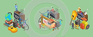 3D Isometric Flat Vector Illustration of Garage Sale