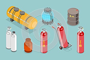 3D Isometric Flat Vector Illustration of Gas Cylindrical Containers
