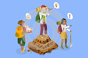 3D Isometric Flat Vector Illustration of Happy Archeologists