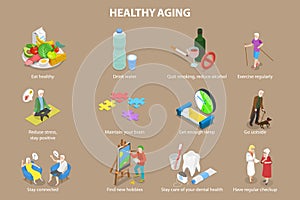 3D Isometric Flat Vector Illustration of Healthy Aging