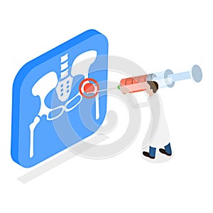 3D Isometric Flat Vector Illustration of Hip Joint Cortisone Injection. Item 1