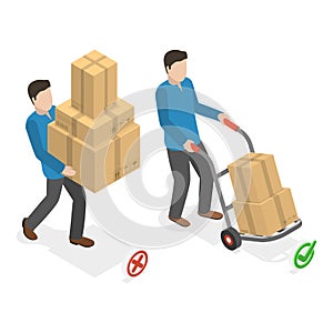 3D Isometric Flat Vector Illustration of How To Carry Heavy Goods. Item 1