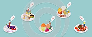 3D Isometric Flat Vector Illustration of Human Five Tastes