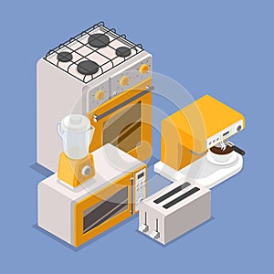 3D Isometric Flat Vector Illustration of Kitchen Appliances