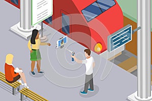 3D Isometric Flat Vector Illustration of Live Video Streaming