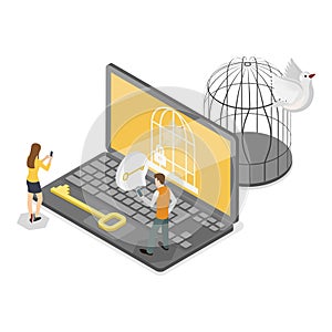 3D Isometric Flat Vector Illustration of Mind Prison. Item 1