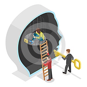 3D Isometric Flat Vector Illustration of Mind Prison. Item 3