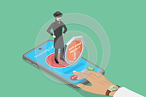 3D Isometric Flat Vector Illustration of Mobile Protecting Service