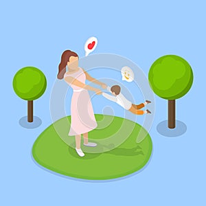 3D Isometric Flat Vector Illustration of Mother's Love