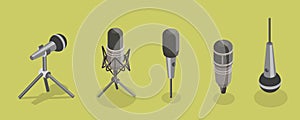 3D Isometric Flat Vector Illustration of Music Microphones