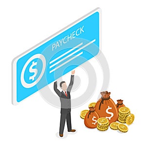 3D Isometric Flat Vector Illustration of Paycheck. Item 2