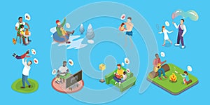 3D Isometric Flat Vector Illustration of Playing With Dad