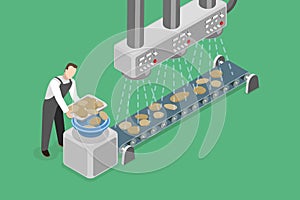 3D Isometric Flat Vector Illustration of Potato Chips Manufacturing Process