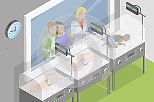 3D Isometric Flat Vector Illustration of Preterm Baby Incubators