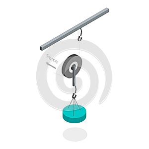3D Isometric Flat Vector Illustration of Pulley Types. Item 1