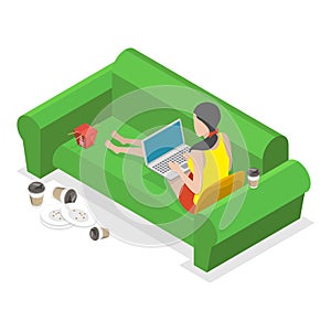 3D Isometric Flat Vector Illustration of Sedentary Lifestyle. Item 2