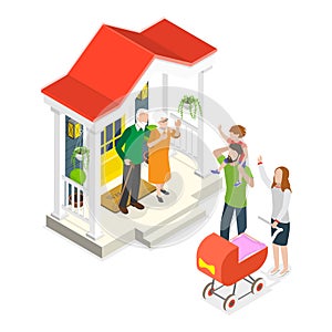 3D Isometric Flat Vector Illustration of Set Of People Leaving Home. Item 2