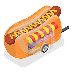 3D Isometric Flat Vector Illustration of Street Food Trucks. Item 3