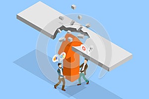 3D Isometric Flat Vector Illustration of Struggle With Career Obstacle