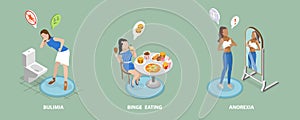 3D Isometric Flat Vector Illustration of Teenages Eating Disorders