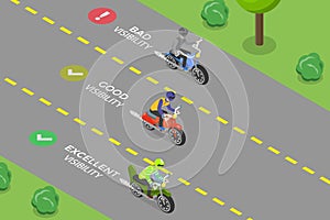 3D Isometric Flat Vector Illustration of Visibility Of Motorcycle Rider