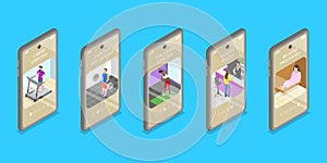 3D Isometric Flat Vector Illustration of Workout Mobile App