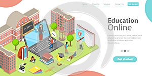 3D Isometric Flat Vector Landing Page Template of Distant School Education.