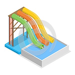 3D Isometric Flat Vector Set of Aquapark Scenes. Item 2