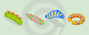 3D Isometric Flat Vector Set of Caterpillars