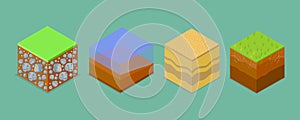 3D Isometric Flat Vector Set of Different Soil Layers
