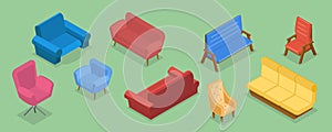 3D Isometric Flat Vector Set of Furniture