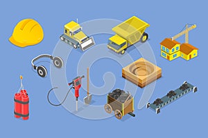 3D Isometric Flat Vector Set of Mining Elements