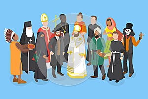 3D Isometric Flat Vector Set of People Of Different Religious